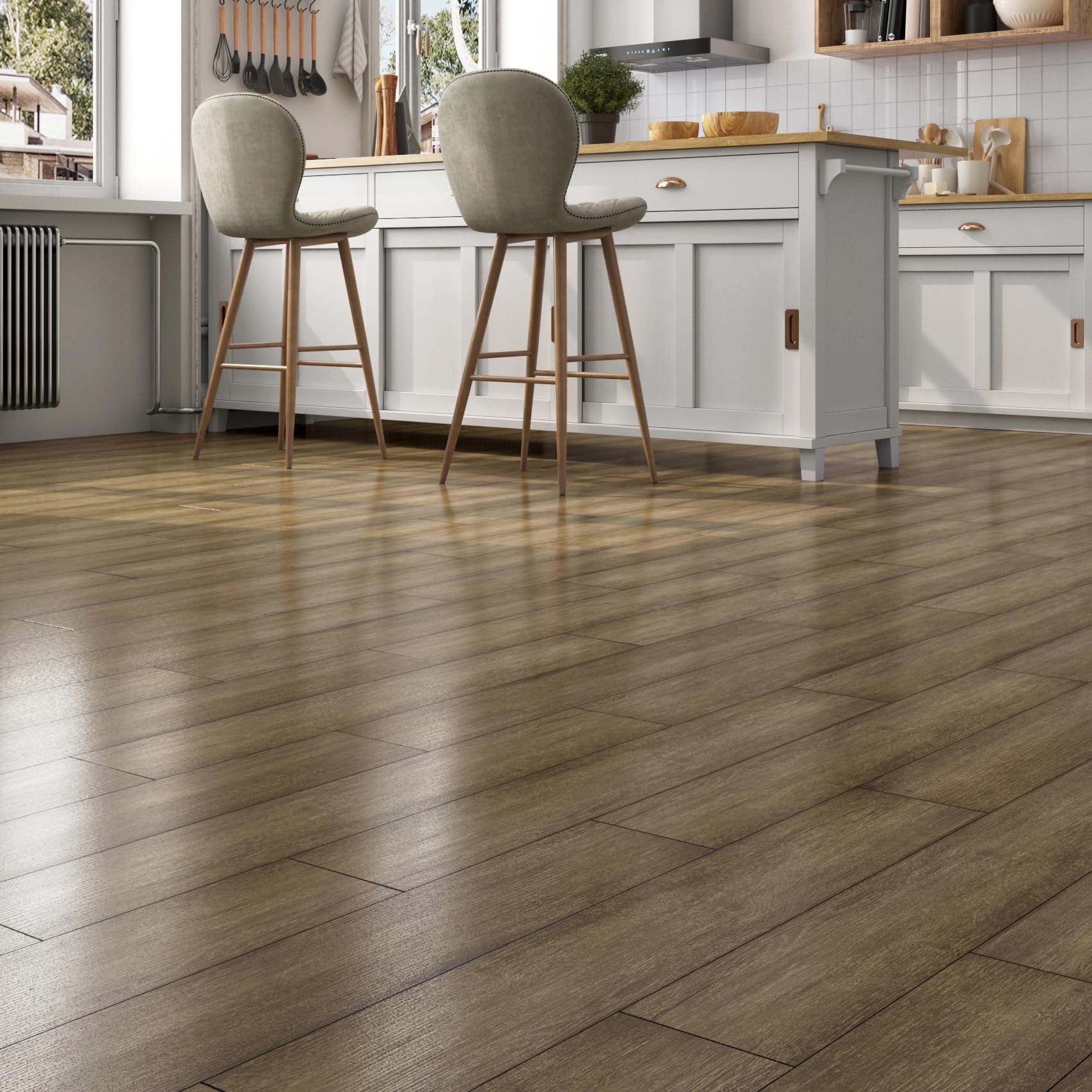 Photo 1 of FunStick 6"x36" 17 Pcs Peel and Stick Floor Tile Brown Retro Wood Look Vinyl Plank Flooring Peel and Stick Vinyl Flooring Waterproof Stick on Floor Tiles for Bathroom Kitchen Basement Laminate Sheets