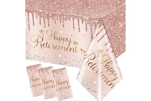 Pymurod 3pcs Happy Retirement Tablecloths Retirement Party Decorations,Pink Disposable Plastic Rose Gold We Will Miss You Tablecloths for Woman Retirement Going Away Farewell Party Decorations