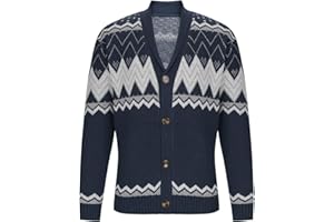 Mens Christmas Cardigan Sweater Button Down Knit Holiday Ugly Xmas Fair Isle Pattern Warm Casual Winter Outerwear