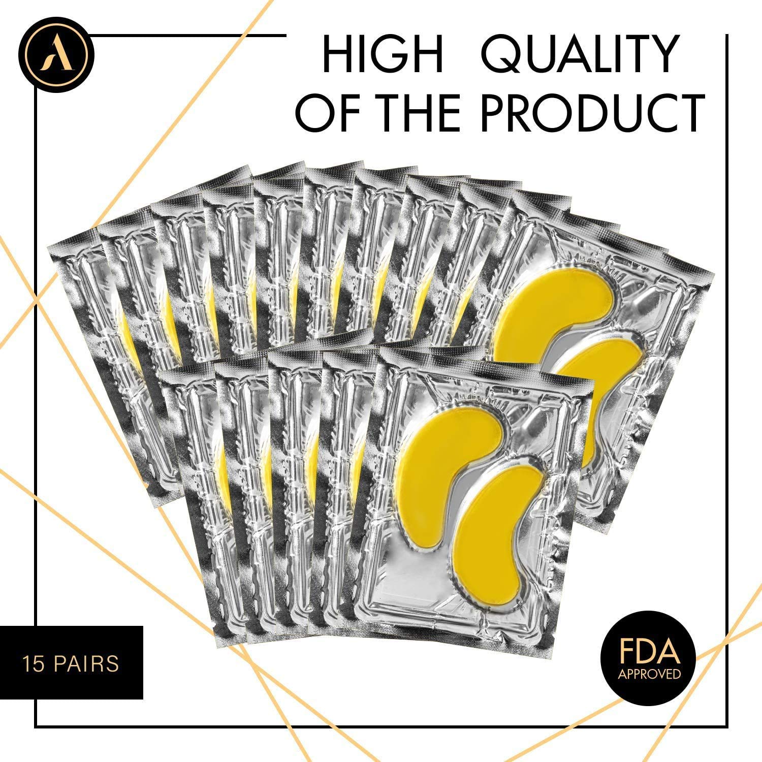 ALLUREY 24K Gold Collagen Eye Mask, Best Eye Treatment, Anti-aging and Anti-wrinkle Effect, Moisturizes, Reduces Puffiness and Dark Circles, Under Eye Patches (15 Pairs) : Beauty