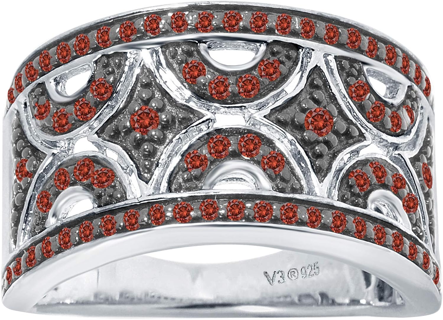 Sterling Silver with Genuine Red Diamond Geo Design Band