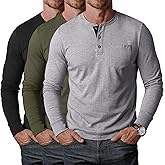 Riyiper 3 Pack Men's Henley Shirts Long Sleeve Slim Fit Fall Casual Fashion Tops with Pocket Round Neck Button Basic Tee