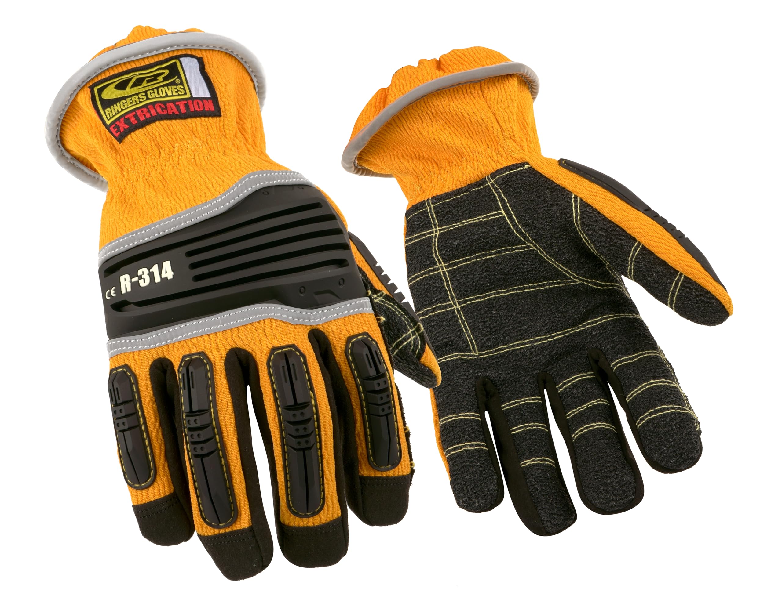 Ansell Ringers R-314 Industrial Extrication Search & Rescue Impact Gloves with Enhanced Grip for Mining, Oil and Gas, Orange/Black Size 8, 1 Pack