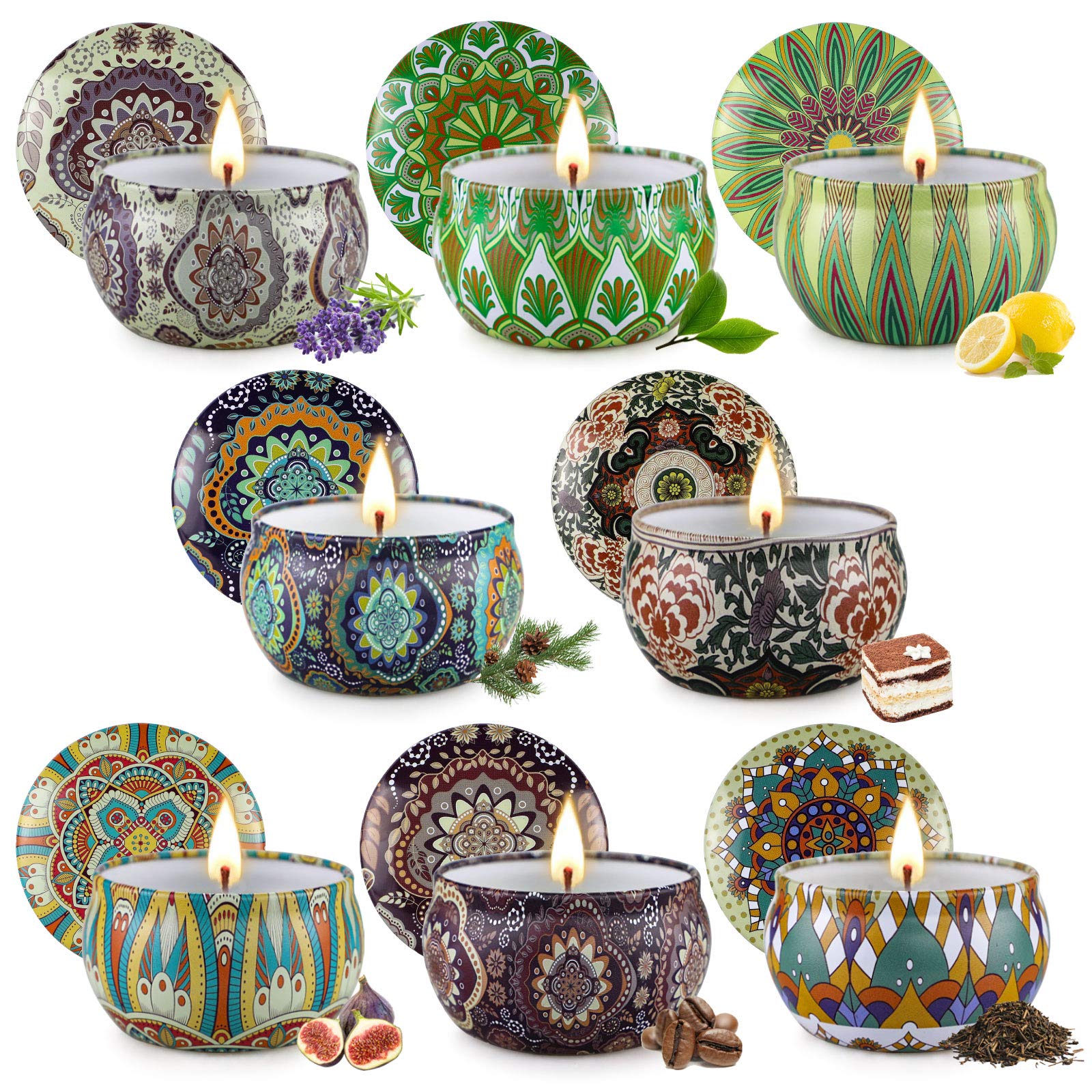 Yinuo Mirror Candles Gifts for Women, 8 Pack Scented Candles Set, Natural Soy Wax Aromatherapy Candles, Long Lasting Tin Candles for Birthday, Mother’s Day, Christmas, Valentine's Day, Yoga, Spa