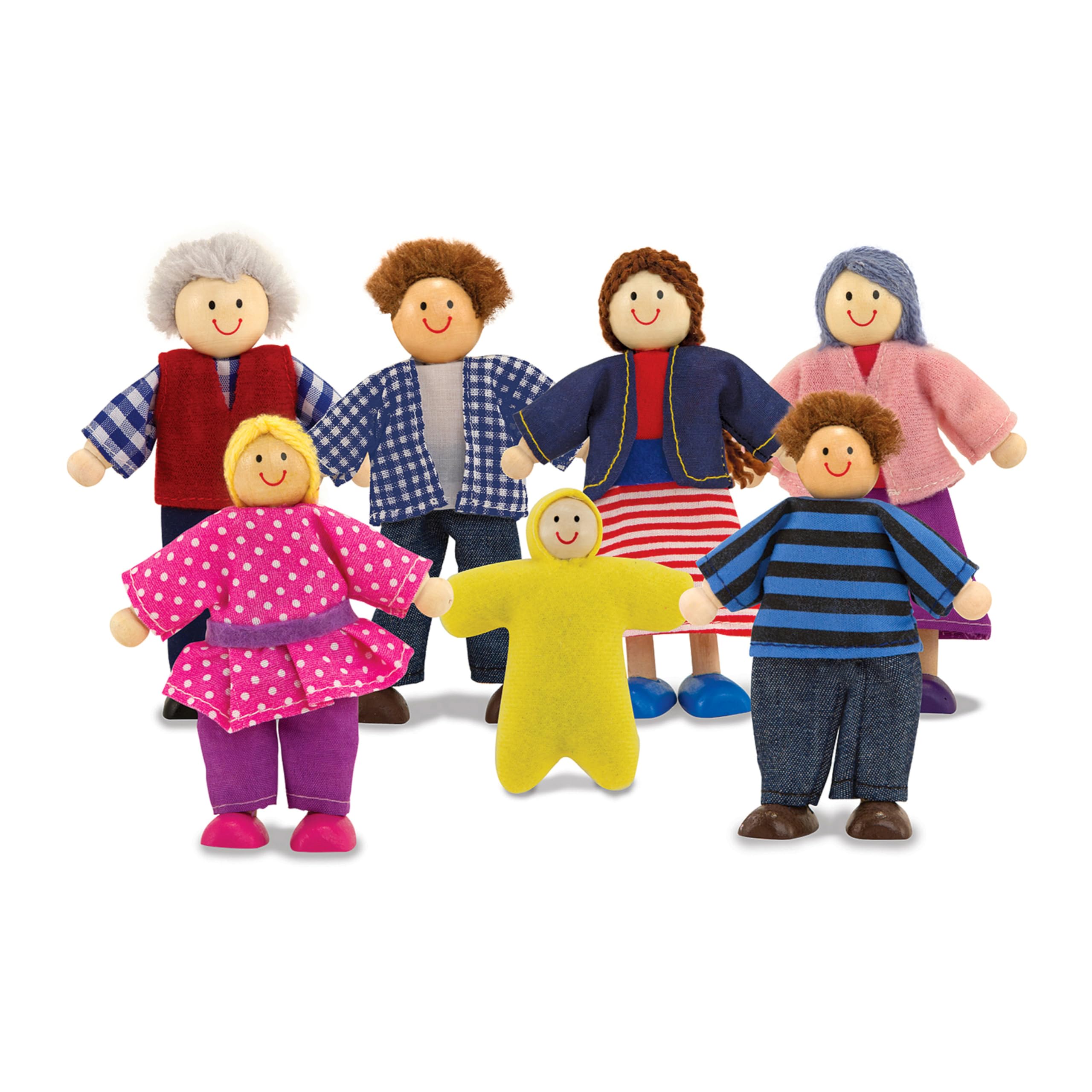 Photo 1 of Melissa & Doug 7-Piece Poseable Wooden Doll Family for Dollhouse (2-4 inches Each)