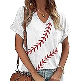 Baseball Mama Shirt Baseball Mom Tshirt Game Day V-Neck Short Sleeve Cheer Mom Heart Graphic Tees