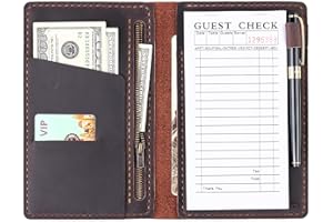 ROBRASIM Server Book Organizer with Zipper Pocket, Genuine Leather Restaurant Guest Check Presenters Card Holder for Waitress, Waiter Accessories Fit Server Apron - Coffee