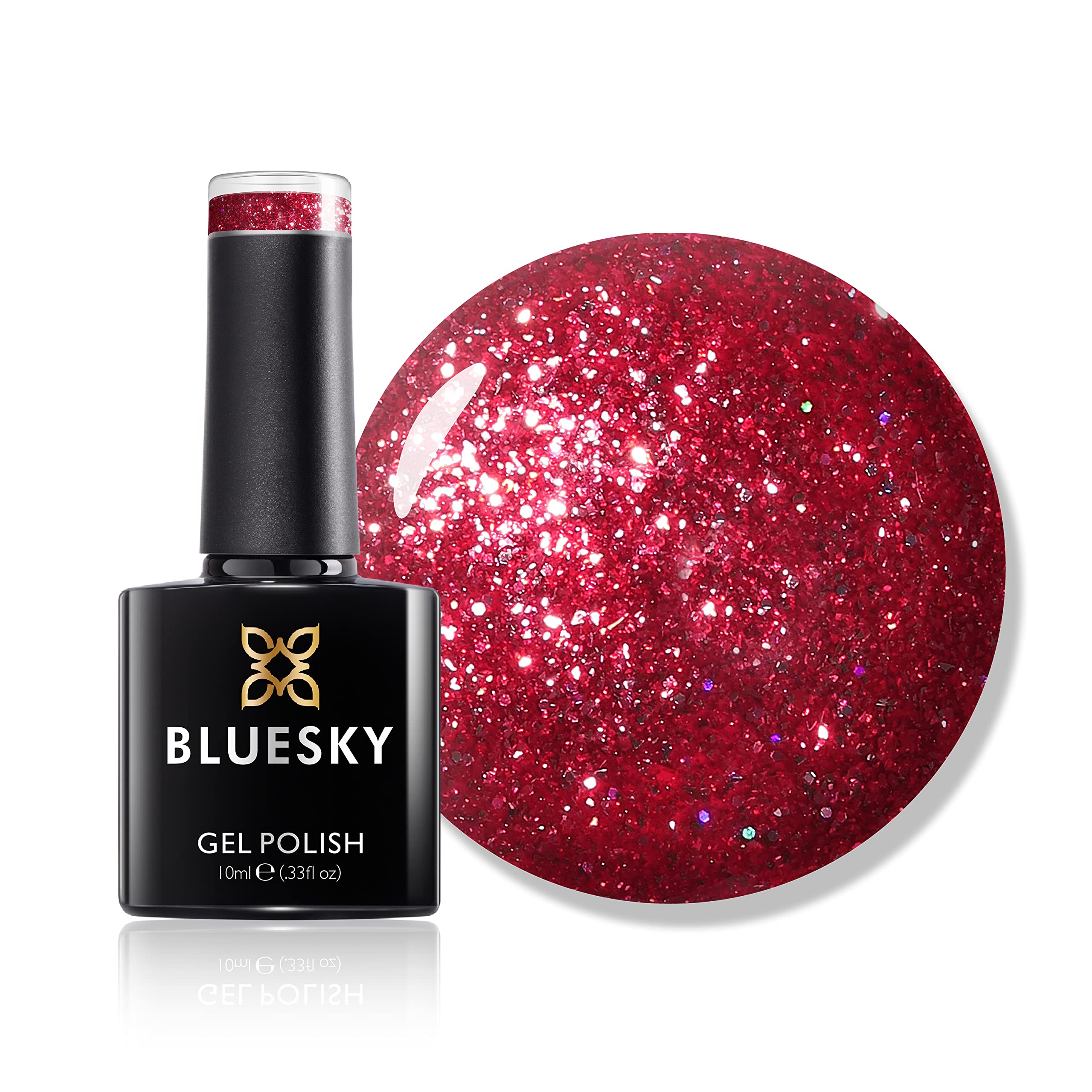 Bluesky Dazzling Platinum Gel Nail Polish 10ml, In the Spotlight - BDP02, Red Glitter Gel Nail Polish for 21 Day Manicure, Requires Curing Under LED UV Nail Lamp