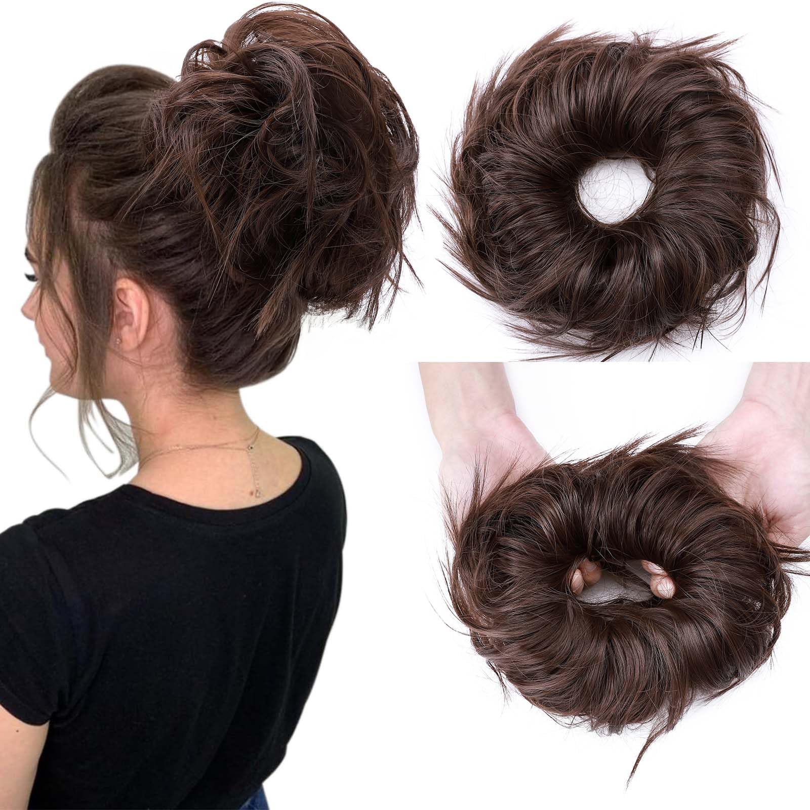 Real Fashion Tousled Updo Hair Pieces Messy Bun Hair-Scrunchies Extensions Hairpieces Ponytails HairExtensions for Women Medium Brown