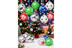 Huoety 9'' Inflatable Christmas Ornaments (15-Pack) | Large Outdoor Decor Balls for Yard, Patio & Tree | Festive Holiday Party Decorations