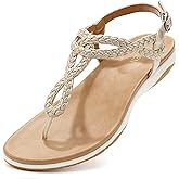 UBFEN Womens Flat Sandals Dress Braided T-Strap Thong Sandals with Arch Support Comfortable for Walking