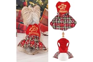 FURRYMONG Dog Christmas Dress Merry Christmas Dog Clothes Plaid Dog Dresses for Small Dogs Girl Pet Dog Christmas Outfit Red Xmas Dress for Dogs (X-Small, Red Dress)