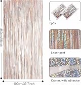 YAAVAAW 2pcs Glitter Silver Tinsel Curtain Backdrop 3.2x8.3ft view 2