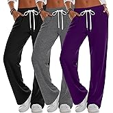 JoyMotion 3 Pack Women's Wide Leg Sweatpants High Waisted Drawstring Casual Loose Pants Yoga Workout Joggers with Pockets