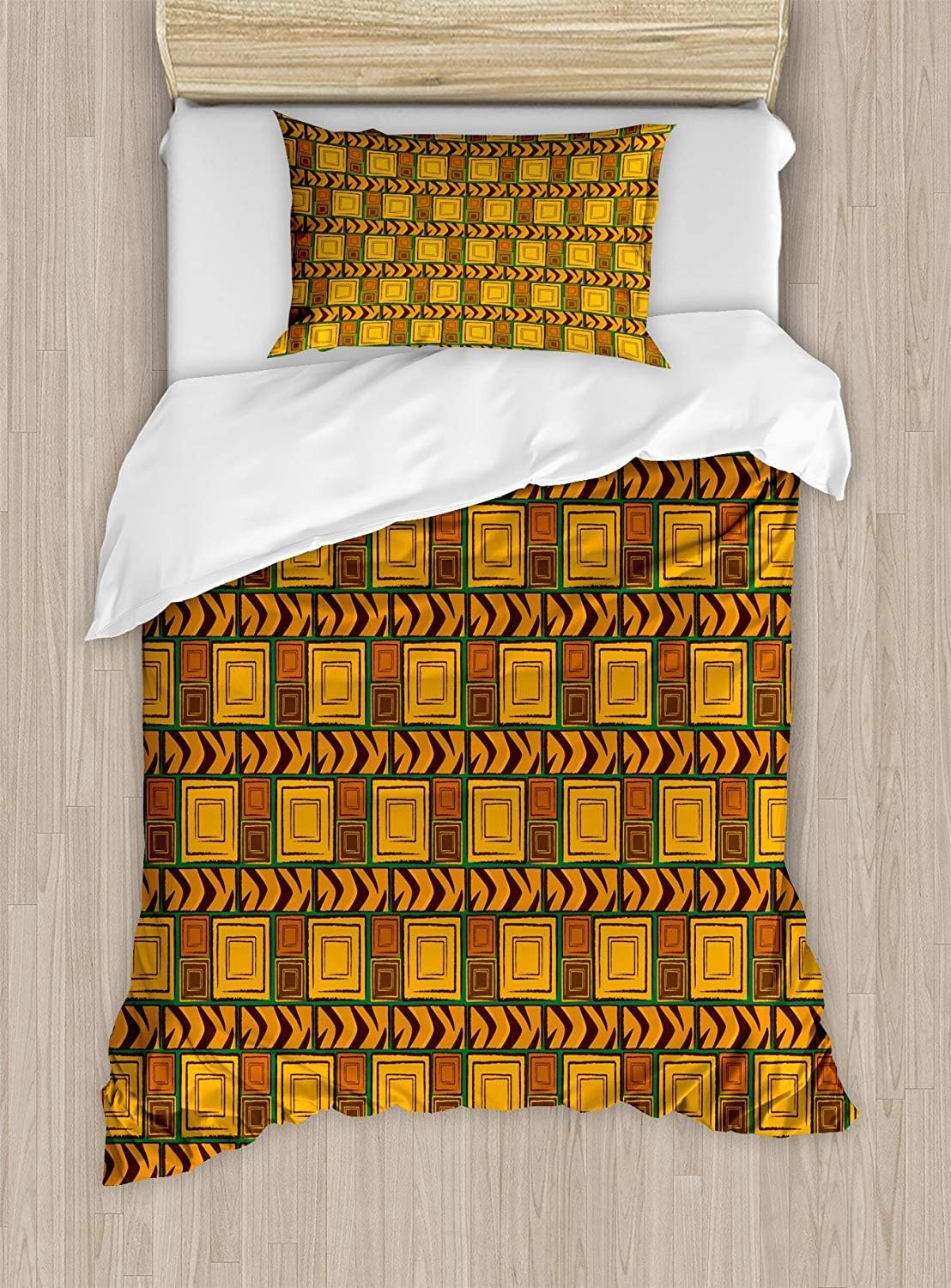 Zambia Duvet Cover Set,Kenya Motif with Geometrical Effects