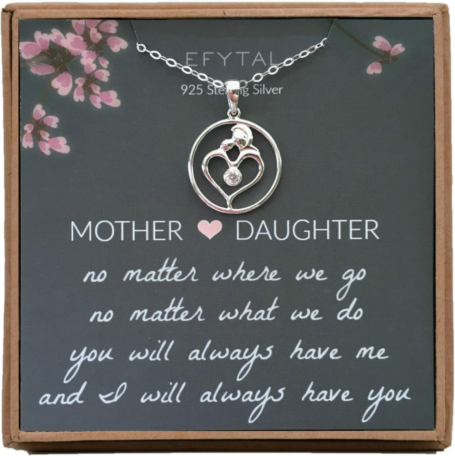 EFYTAL Mom Gifts, 925 Sterling Silver Mom and Child Heart with CZ Necklace for Mother & Daughter, Necklaces for Women, Best Birthday Gift Ideas, Pendant Mother's Jewelry For Her, Mothers Day