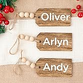 12pack Christmas Decorations Christmas Stocking Name Tags -DIY Unfinished Personalized Blank Bead Wood Tag -Farmhouse Xmas Stocking Hanging Tag for Christmas Stocking