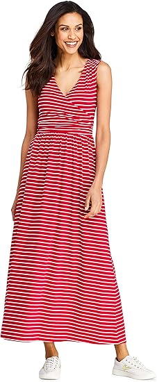 Amazon Co Jp ランズエンドウィメンズストライプラップマキシワンピースレッドs 服 ファッション小物