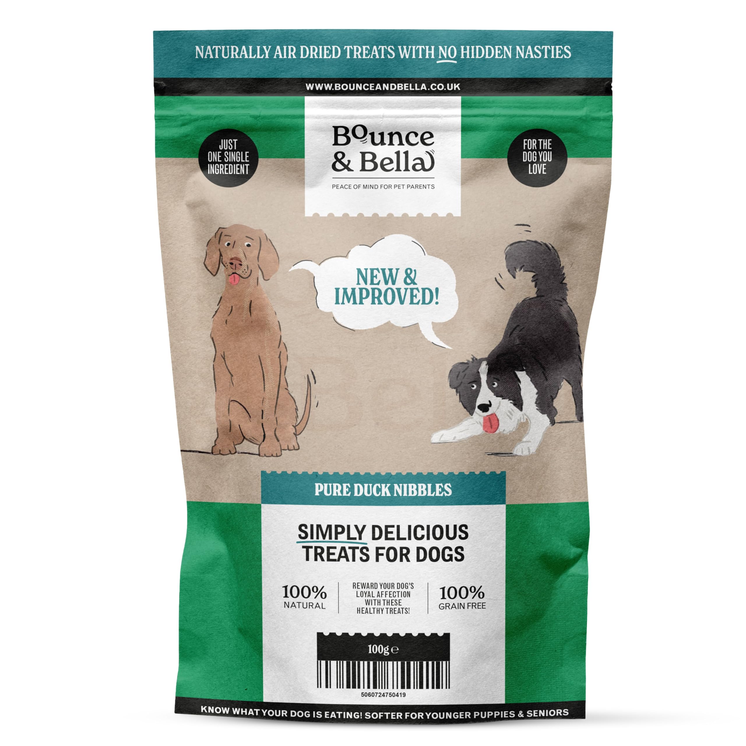 Bounce and Bella Pure Duck Nibbles – 100% Natural, Single-Ingredient, Grain-Free Dog Treats – No Nasties, Perfect for Puppies & Dogs of All Ages, 100g