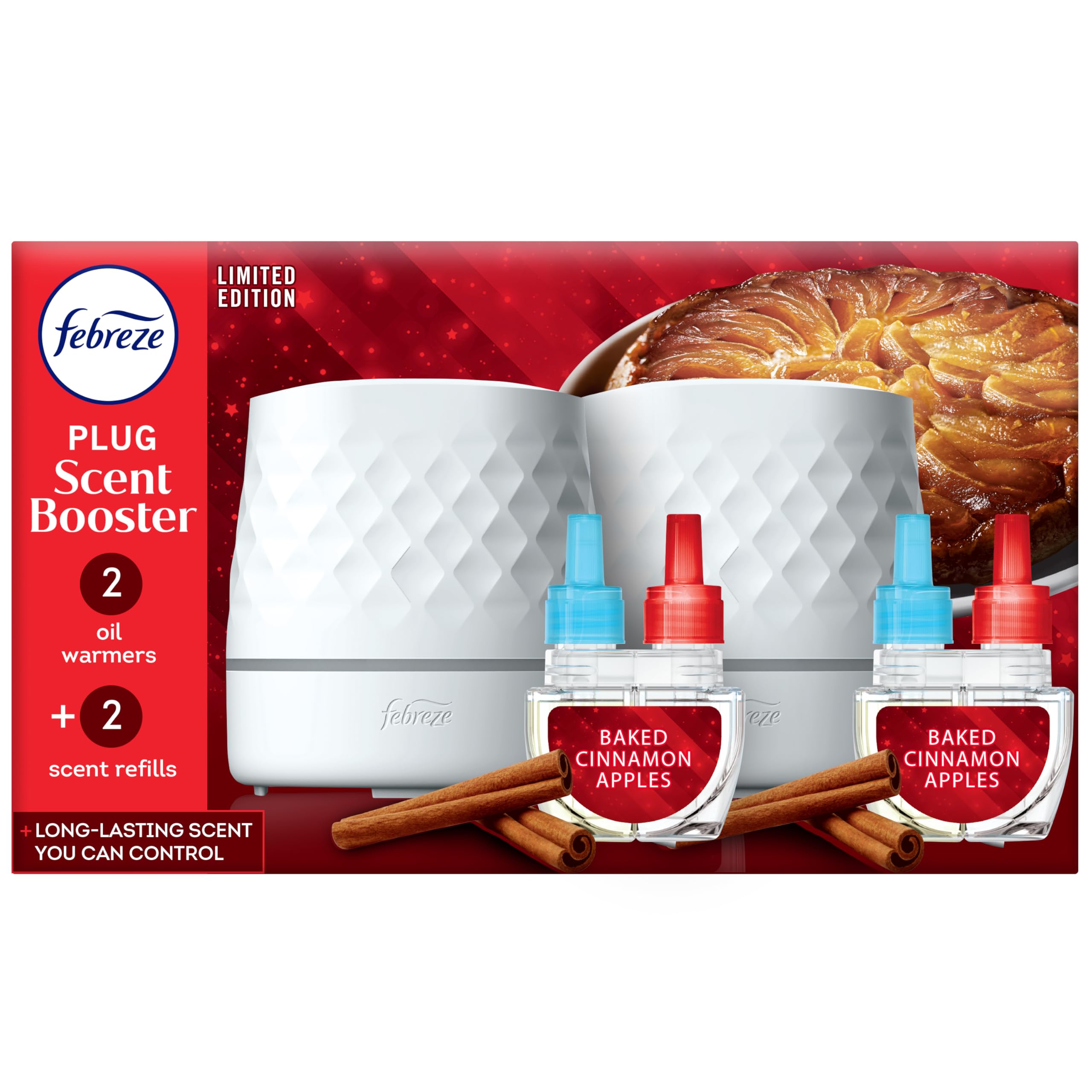 Photo 1 of Febreze Plug Scent Booster Starter Kit, Oil Diffuser, Air Freshener Plug in, Continuous Scent, 2 Devices + 2 Baked Cinnamon Apple Refill