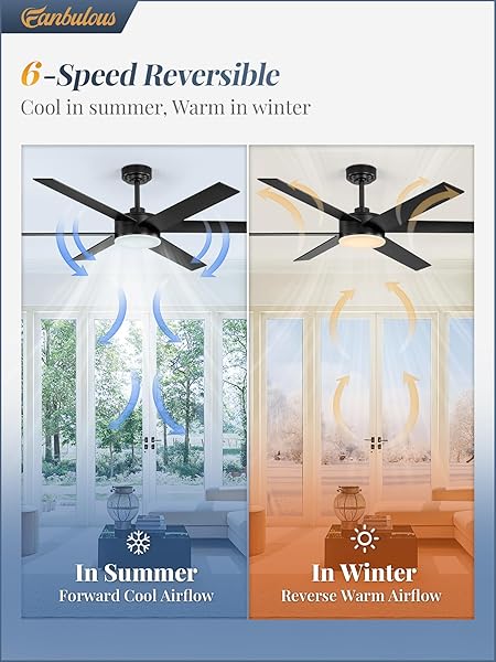FANBULOUS 56 INCH CEILING FANS WITH LIGHTS AND REMOTE, REVERSIBLE 6 BLADES, DIMMABLE, 3000K-6000K ADJUSTABLE, OUTDOOR CEILING FANS FOR PATIOS, LARGE CEILING FAN FOR INDOOR OR COVERED OUTDOOR-BLACK