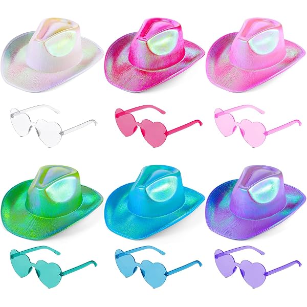 Coume 23 Pcs Cowboy Light up Hat Bulk Sparkly Holographic  display picture 2