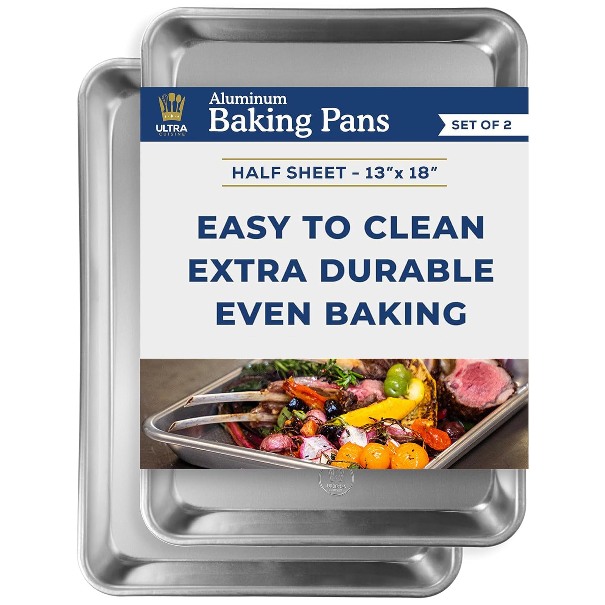 Photo 1 of Ultra Cuisine Baking Sheet Pan Set of 2- Professional Bakeware for Roasting, Cooking & More - Food Safe, Warp Resistant, Bake Trays for Oven - Rimmed Half Cookie Sheets for Baking (Aluminum 18 x13")