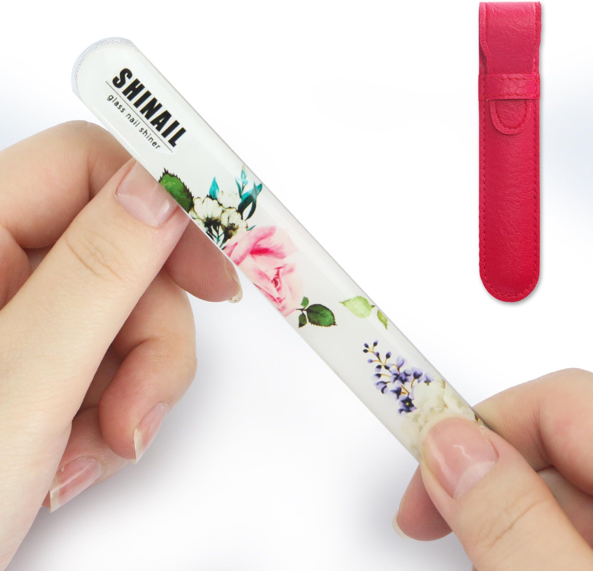 Shinail Professional Luxury Crystal Glass Finger Nail File and Buffer for Manicure with Leather Protective Case , Great Gift for Women & Girls, Mother's Day