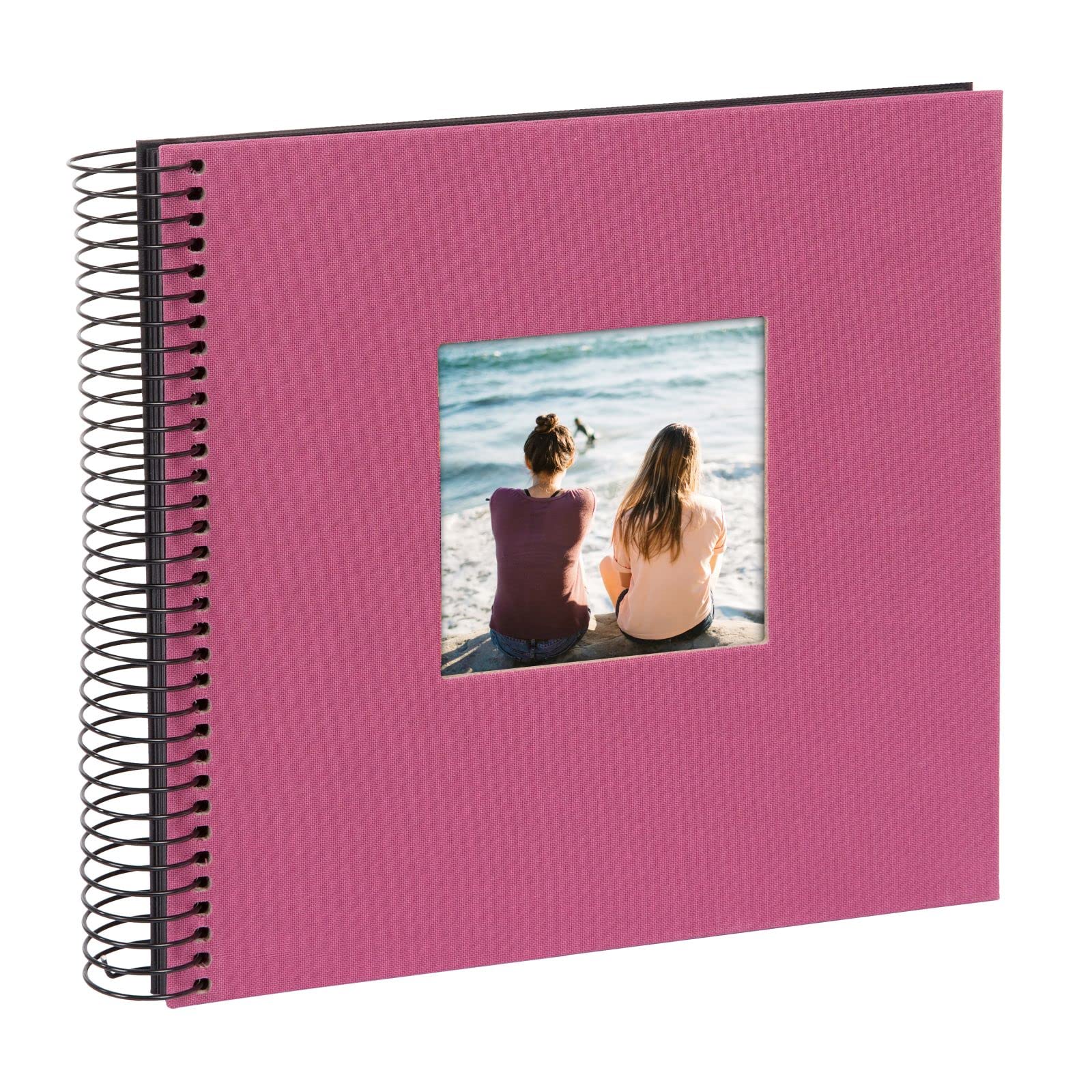 goldbuch Bella Vista Spiral Linen Memory Cut-Out Cover 40 Pages Book for Gluing Photo Album, Canvas, Fuchsia (Black Sides), ca. 20 x 20 x 2,7 cm