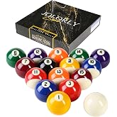 JOLORLY Billiard Balls Pool Table 16 Ball Complete Set with Cue Ball | AAA Grade Resin, 2-1/4" Regulation Size, 6 oz Standard Weight for 8-ball, 9-ball, Tournament &amp; Casual Play
