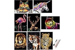 Scratch Painting, Scratch Art Rainbow Paper A4 for Adults and Kids, DIY Art Craft Night View Scratchboard with 4 Tools, 8 Pac