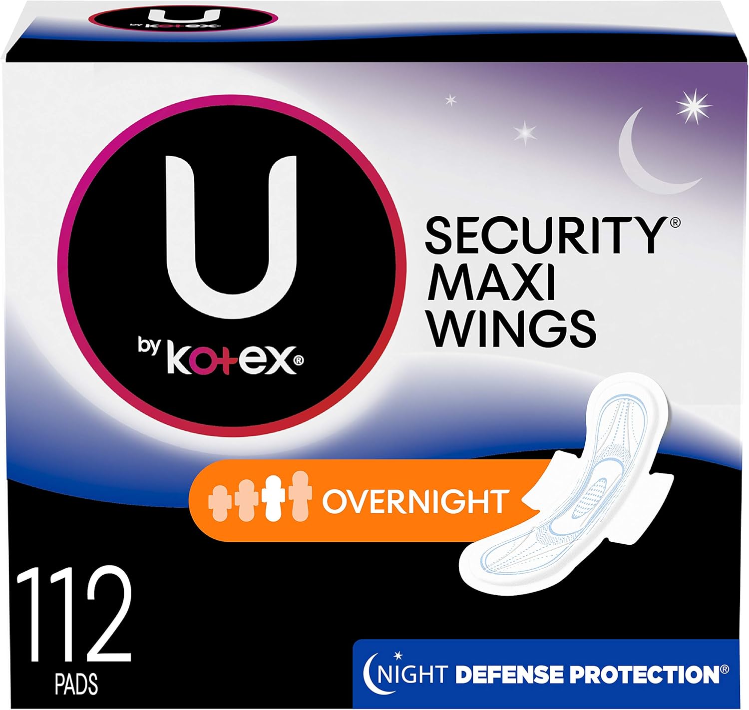 U by Kotex Security Feminine Maxi Pad with Wings, Overnight, Unscented, 112 Count (4 Packs of 28) (Packaging May Vary): Health & Personal Care