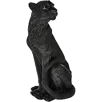 Statua Pantera Art Déco Design Toscano - 42x19x7.5 Cm, Nero, In Pietra Ricostruita, Per Interni E Giardino