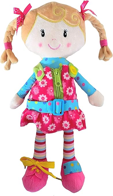 Amazon Com Sugar Snap Plush Learn To Dress Montessori Toy Doll For Toddlers 15 Zipper Snaps Buttons Buckle And Shoe Tying Practice Montessori Toy For 2 3 4 5 Year Old Toys Games