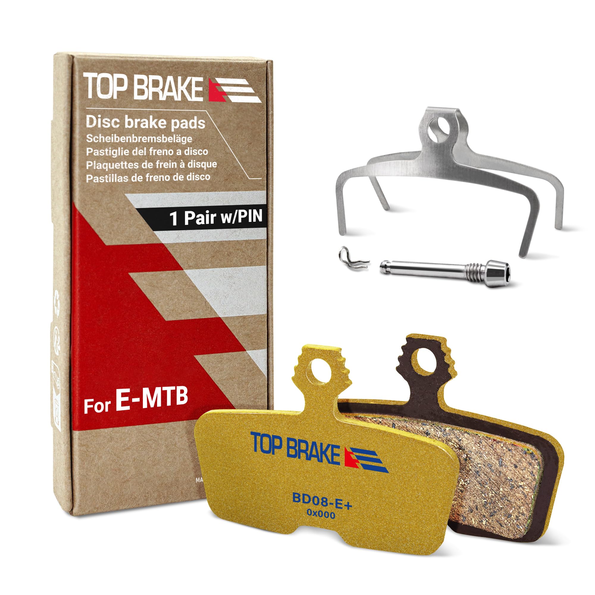 TOP BRAKE Disc Electric Bike Brake Pads for AVID SRAM Code R/RE/RSC Guide RE | E-Bikes, E-MTB, Bike Parking | E-Bike Compound,Long Lasting,Premium E+ Version,Gold (PIN Included)