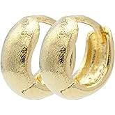 Small 9MM Yellow Gold Filled Huggie Hoop Earrings, Brushed Satin Finish, Snap Back Closure