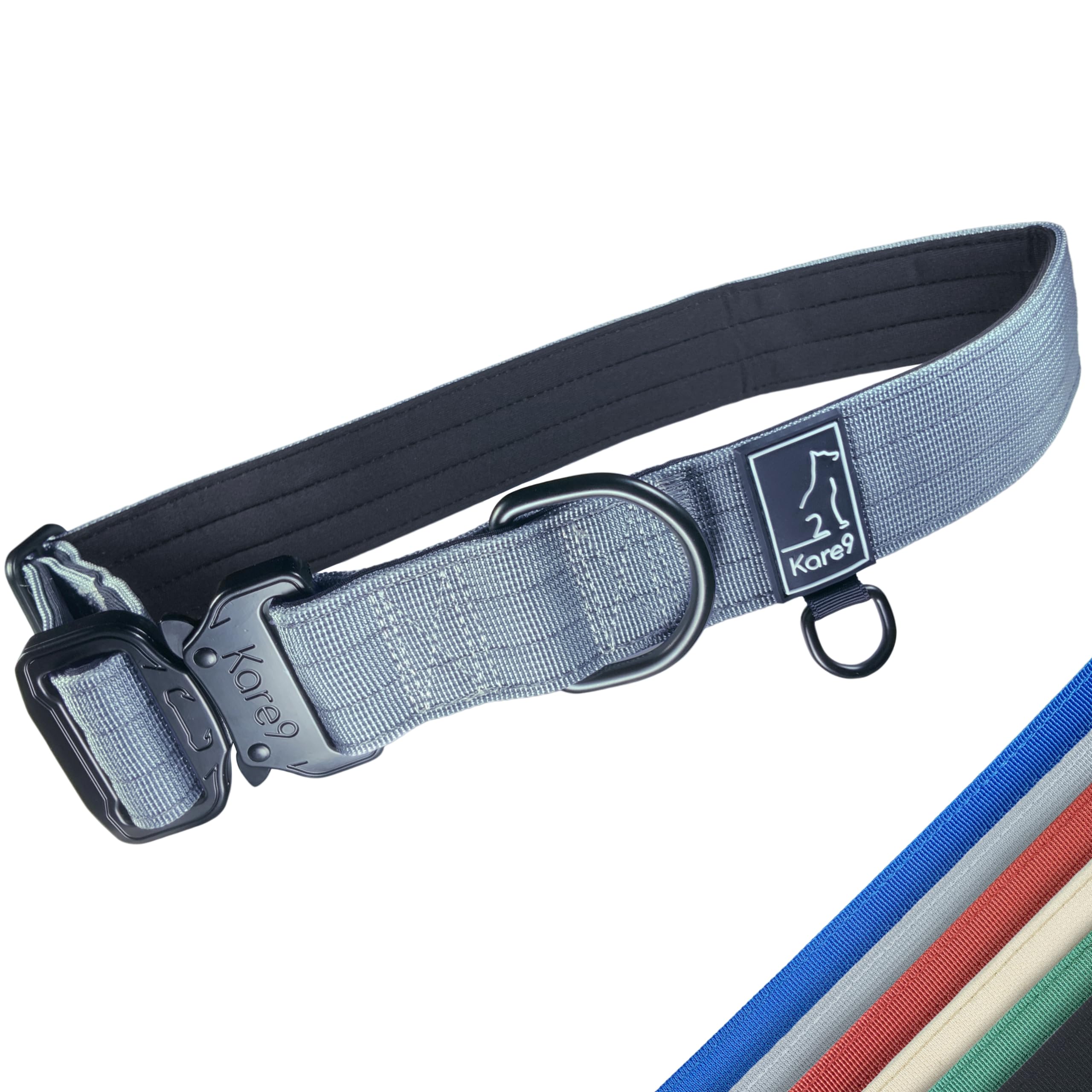 Kare9 Extra Strong Grey Dog Collar for Large Dogs | Adjustable from 45cm - 70cm | Padded Dog Collar w/ Secure Metal Buckle