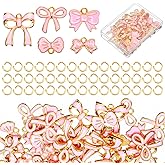 XLIUAX 50 Pcs Bow Charms, Bow Charm for Jewelry Making with Chains Charms for Jewelry Making Pink Charm Alloy Enamel Tie Pendants Crafts Supplies Flat Bowknot DIY Bracelet Necklace Earrings for Gifts