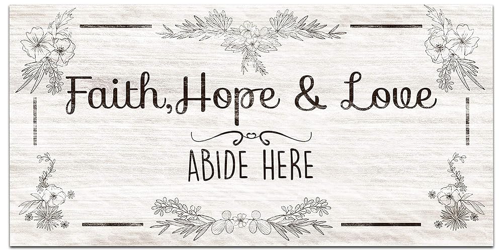 Amazon Com Faith Hope And Love Abide Here Canvas Wall Art Stretched On Strong Frame Ready To Hang Family Quote Lounge Room Above Sofa Decor Great Housewarming Gift Handmade