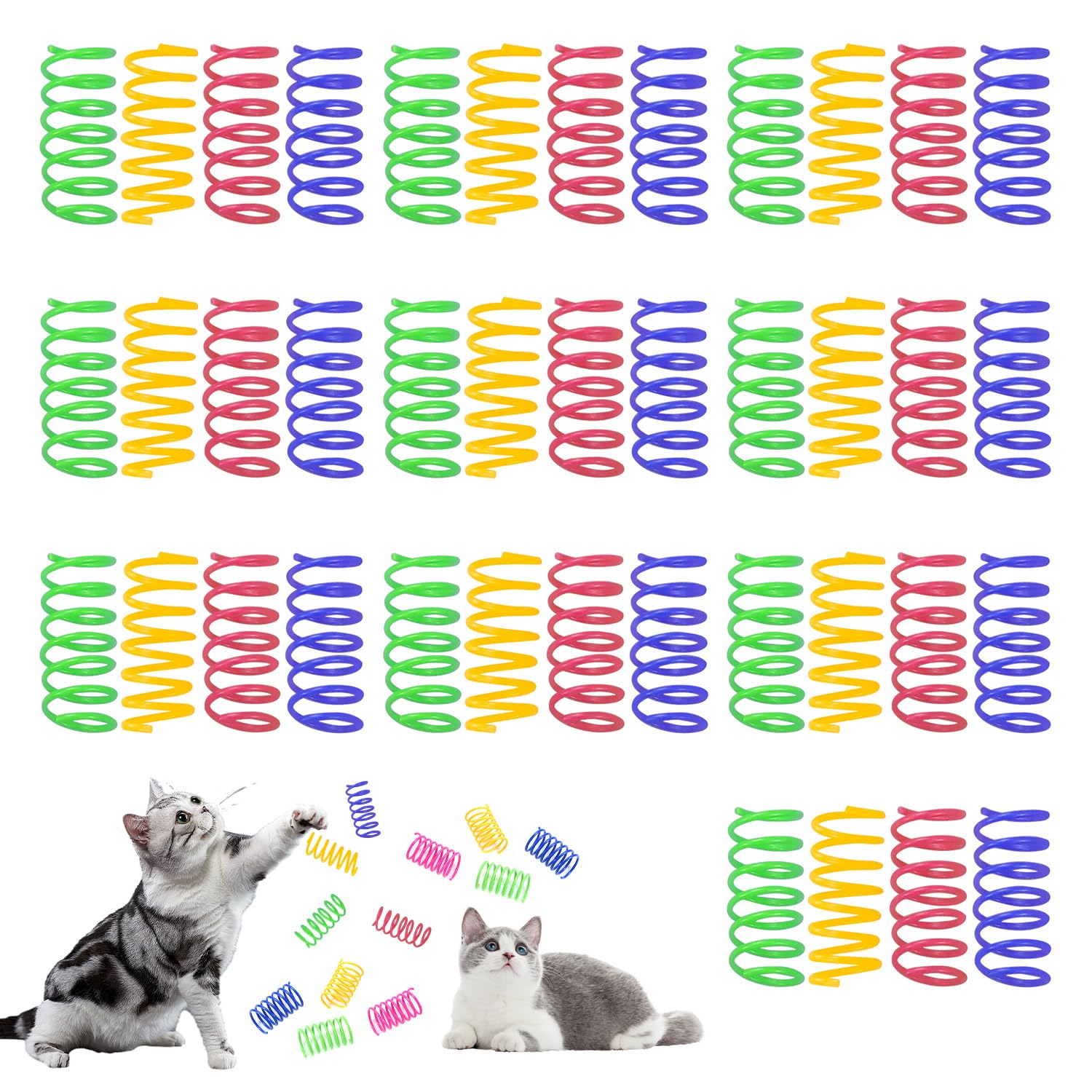 SYEYCW 40 Pcs Colorful Cat Springs Toys - Interactive Kitten Toys for Swatting, Biting, Hunting