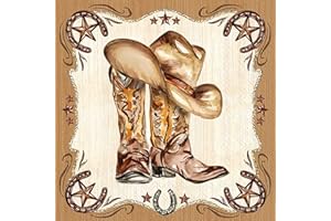 IHR 3-Ply Deluxe Paper Napkins, 20-Count Cocktail Beverage Size, Western Leather Boots
