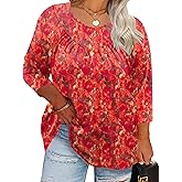 TFSDOD Plus Size Tops for Women 3/4 Sleeve Shirts Loose Tunic Tops