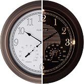 CLXEAST 18" Illuminated Outdoor Atomic Analog Clocks Waterproof,IP65 Rating | Auto DST Adjust, Adjustable Thermometer &amp; Hygrometer, Bronze, Accurate &amp; Easy to Read for Patio,Pool &amp; Garden