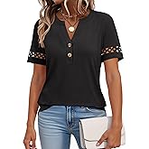 ANRABESS Womens Short Sleeve Tops Henley V Neck Blouses Dressy Casual 2026 Summer Trendy Tee Shirts Work Business Outfits