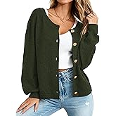 MASCOMODA Fall Long Sleeve Oversized Cardigan Sweaters for Women Trendy Short Open Front Gold Button Up Sweater Jackets