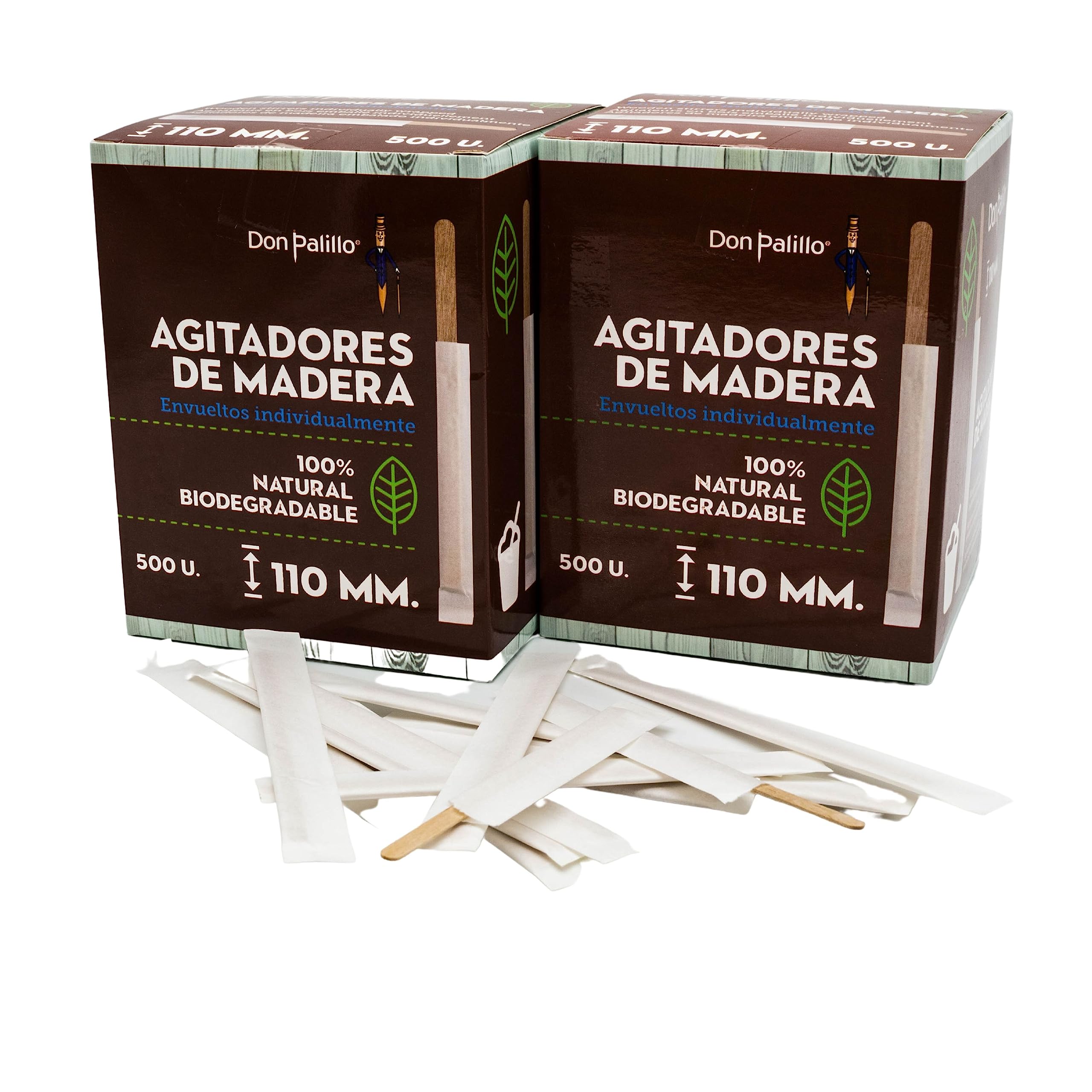 DON PALILLO - 1000 x 11cm Disposable Wood Stirrers Individually Wrapped (2)