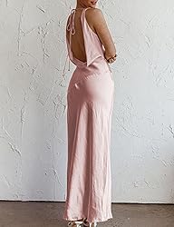Satin Cowl Neck Sleeveless Backless Maxi Wedding