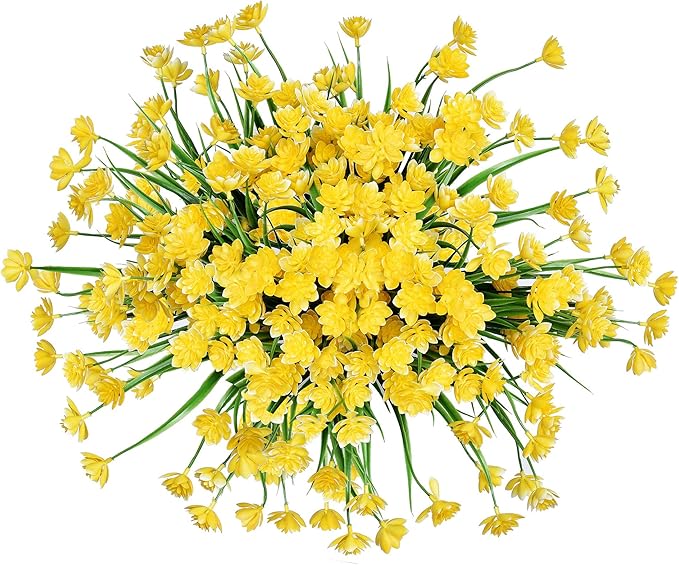 Zonlong Artificial Flowers, 4 Bundles Yellow Fake Flowers