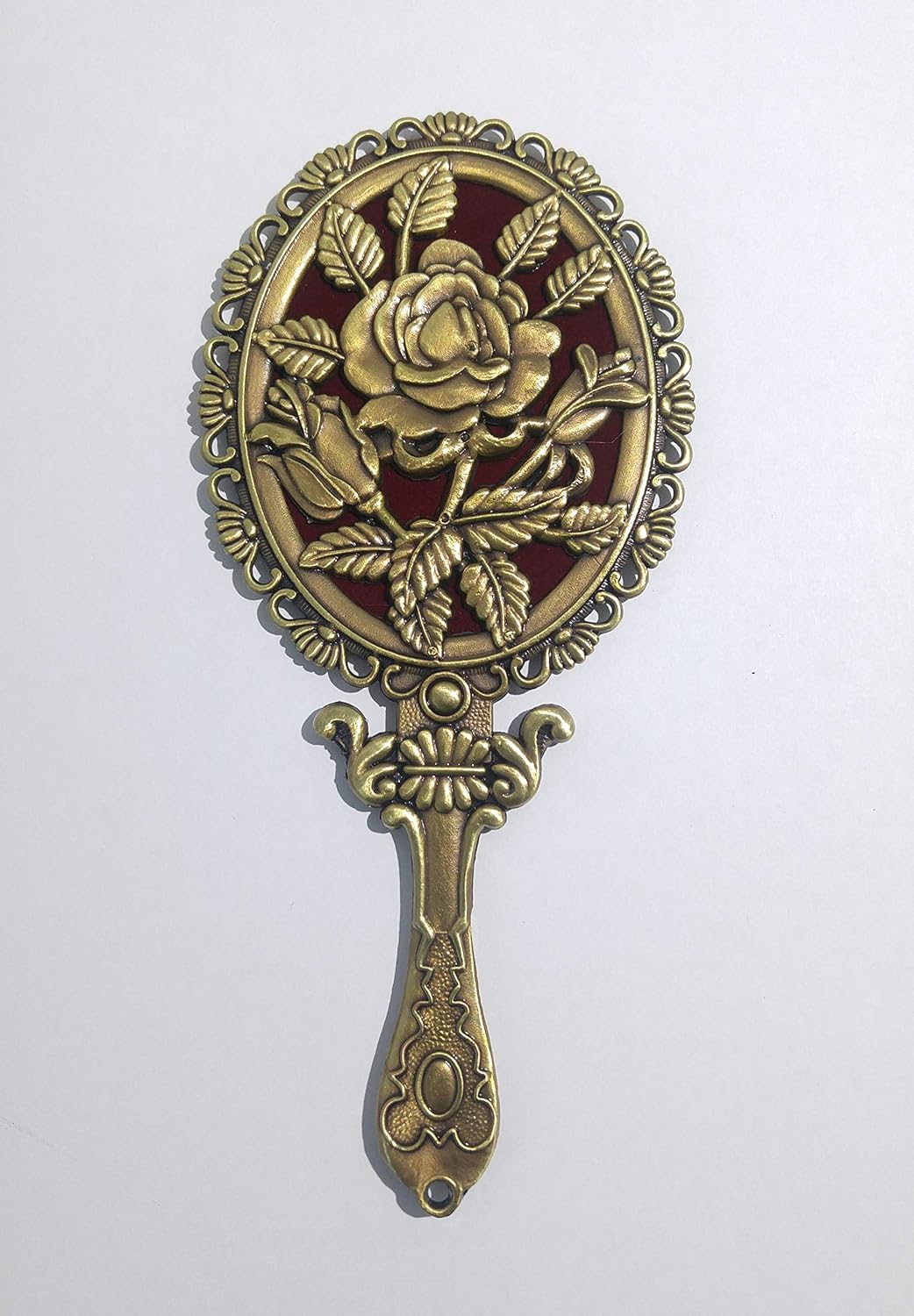 SEHAMANO Vintage Hand Mirror with Embossed Rose on The Back Handheld Makeup Beauty Metal Mirror Compact Purse Small Mirror (Brass (Matt Gold)): Home & Kitchen