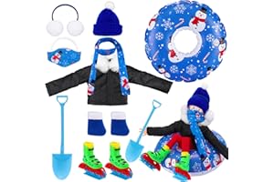 Jenaai 9 PCS Christmas Doll Accessories Set Christmas Clothing Includes Ear Muffs, Scarf, Cotton Padded Coat, Boot, Inflatable Snow Tube, Mask, Hat, Ice Skates, Shovel for Doll Decor